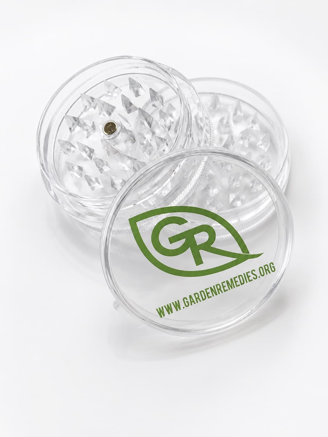 Custom branded grinder machined for Garden Remedies dispensary